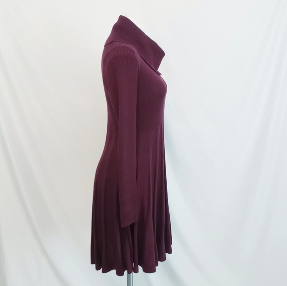 Calvin Klein Cowl Neck Fit & Flare Sweater Dress Aubergine Size Medium - Picture 6 of 11